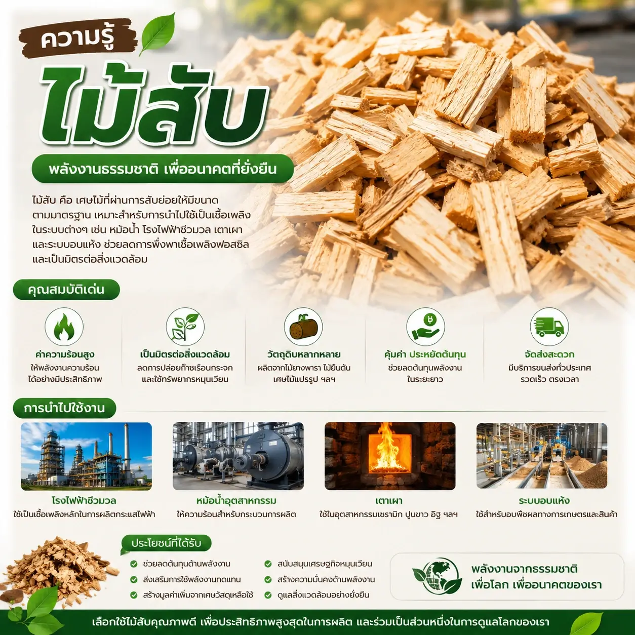 ความรู้วัสดุชีวมวล พลังงานธรรมชาติ เศษเหลือจากภาคการเกษตร อุตสาหกรรมไม้ และกระบวนการผลิตต่าง ๆ