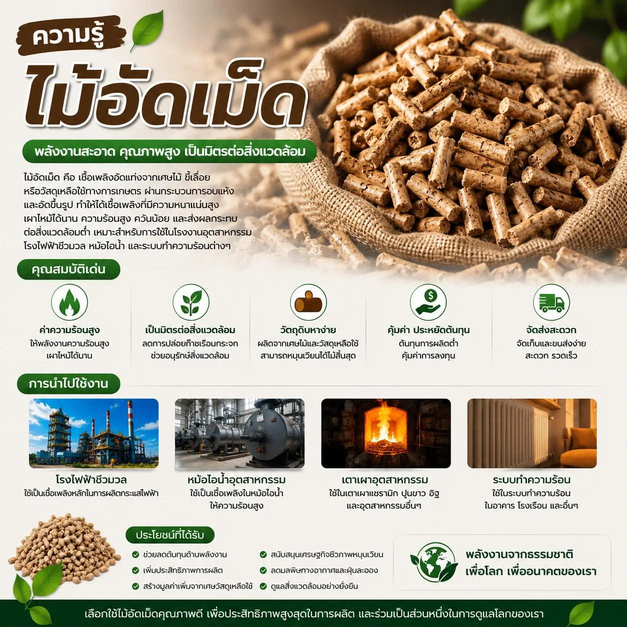 เจาะลึกความรู้เรื่อง “ไม้อัดเม็ด” (Wood Pellets) พลังงานชีวมวลทางเลือกใหม่ ให้ความร้อนสูง คุ้มค่า เป็นมิตรต่อสิ่งแวดล้อม